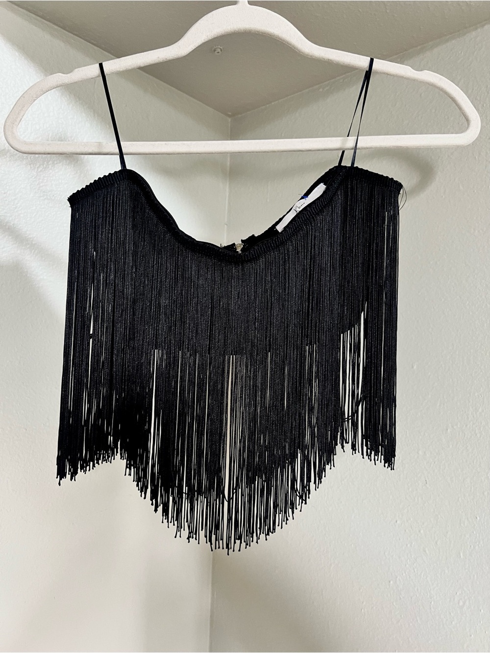 Fringed Black Cropped Cami Top - Women's
